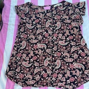 LOFT Black and Pink Paisley Top